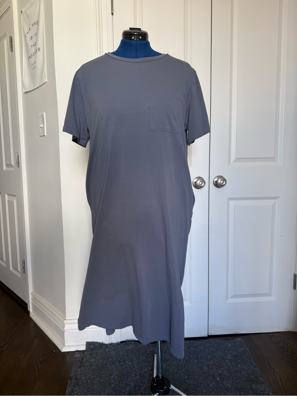 Classic Crewneck Pocket T-Shirt Dress - Slate Blue